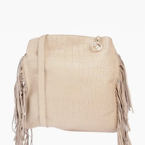 Tosca Blu Leather Embossed Fringe Cross-body Bag